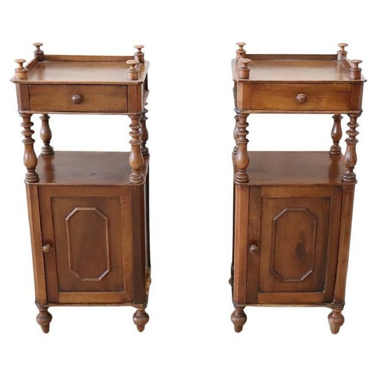 Pair of Louis Philippe solid walnut bedside tables, mid-19th century 1