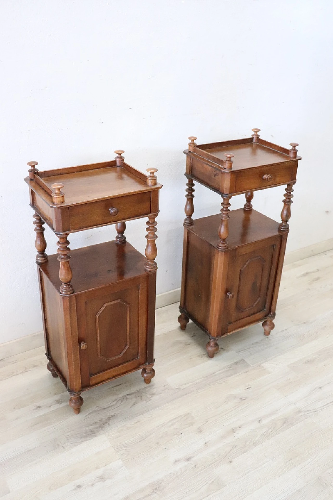 Pair of Louis Philippe solid walnut bedside tables, mid-19th century 2