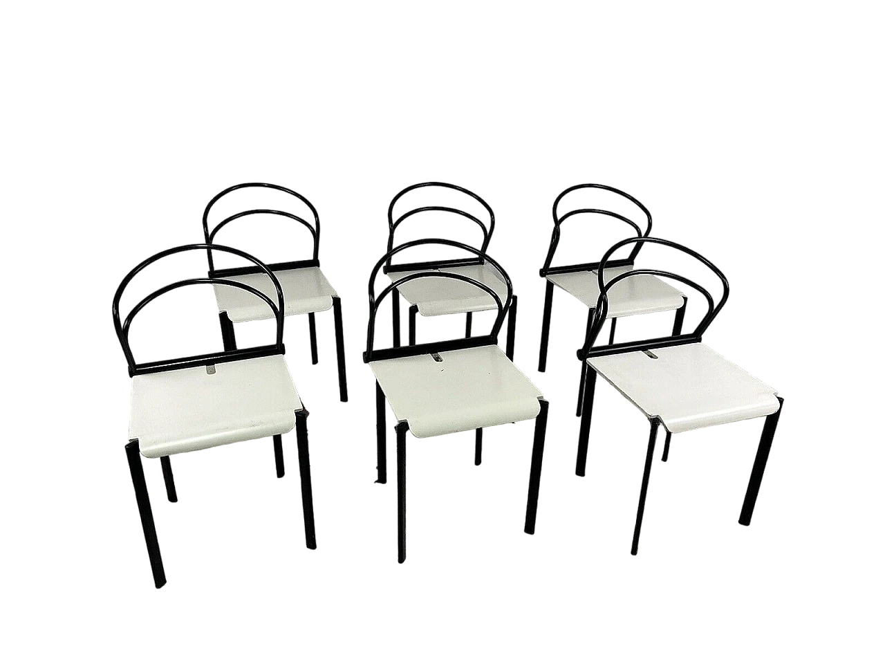 6 Chairs in black metal and white wood, 1980s 2