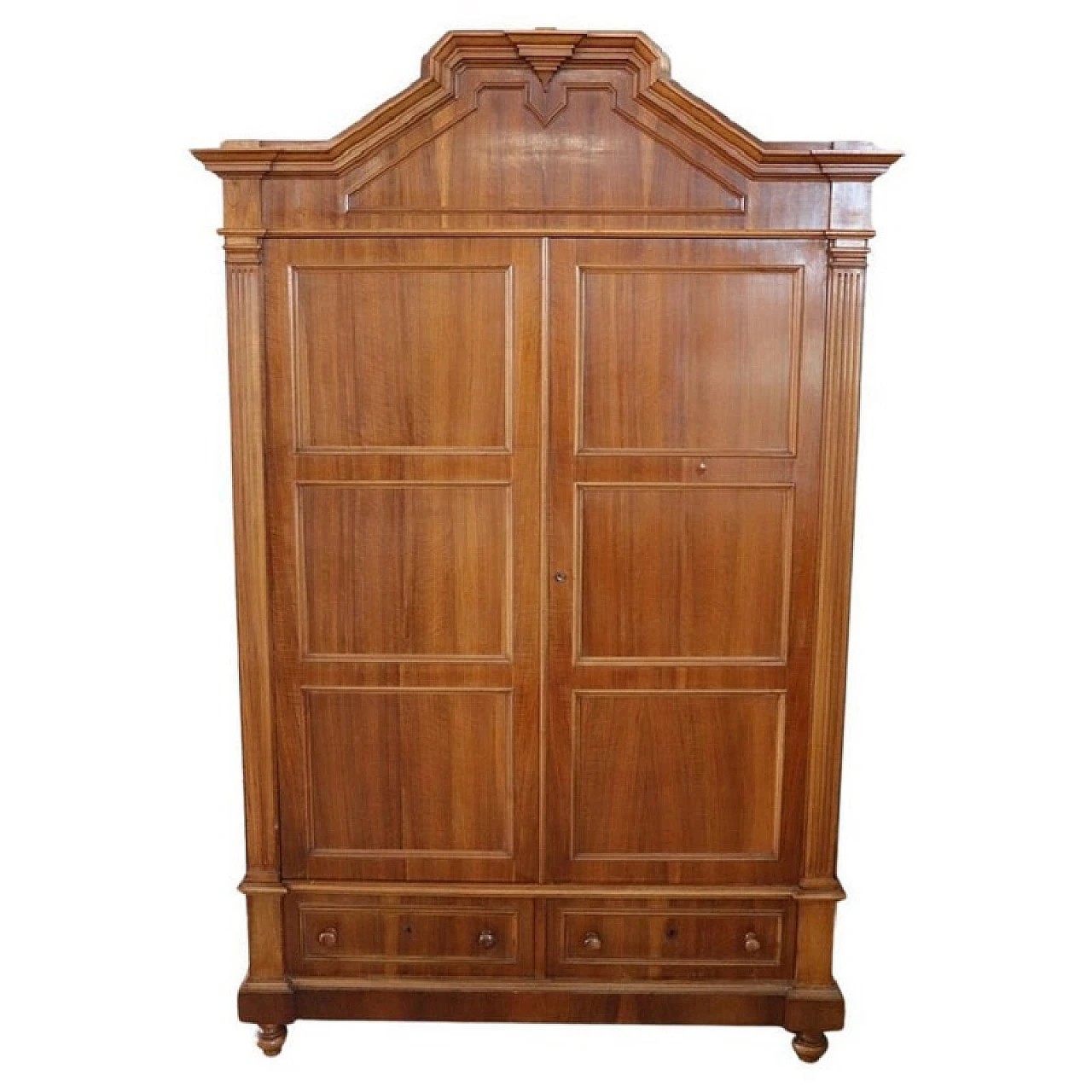 Two-door wardrobe in solid walnut veneer, late 19th century 1