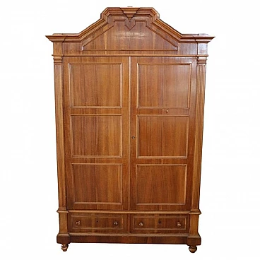 Two-door wardrobe in solid walnut veneer, late 19th century