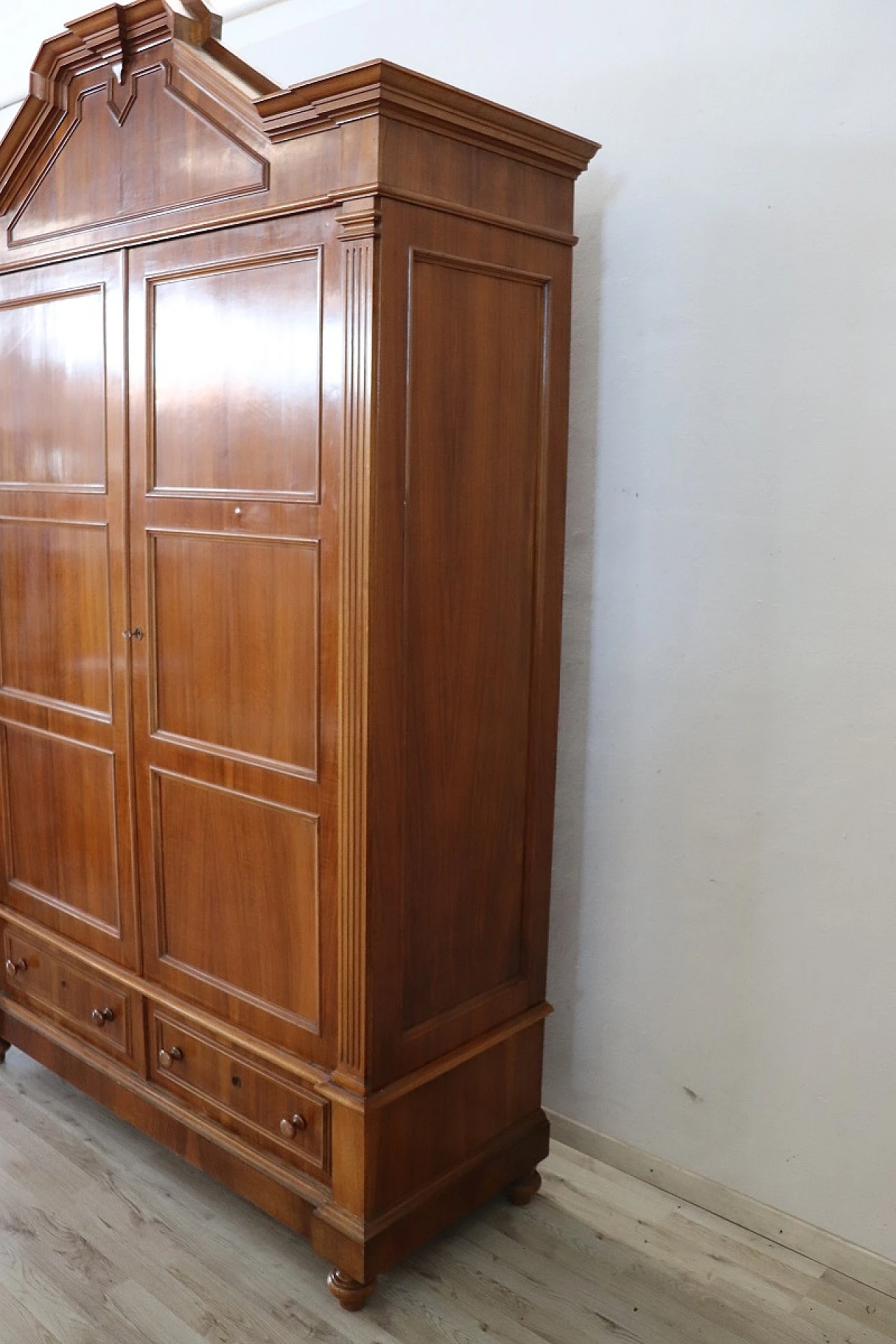 Two-door wardrobe in solid walnut veneer, late 19th century 6