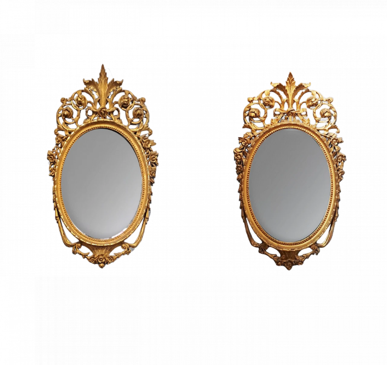 Pair of oval mirrors in wood gilded with gold leaf, late 18th century 8