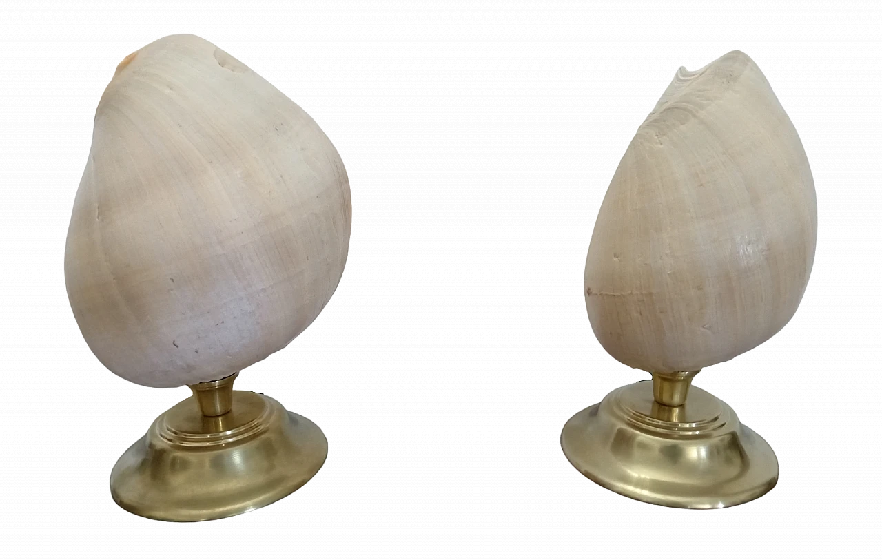 Pair of brass table lamps with shells, 1980s 8