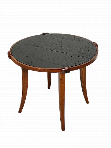 Tavolino in legno di ciliegio con piano in vetro, anni '40