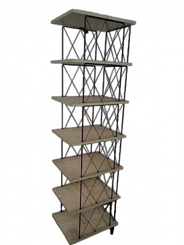 Libreria modulare con montanti in ferro e ripiani in legno, anni '80