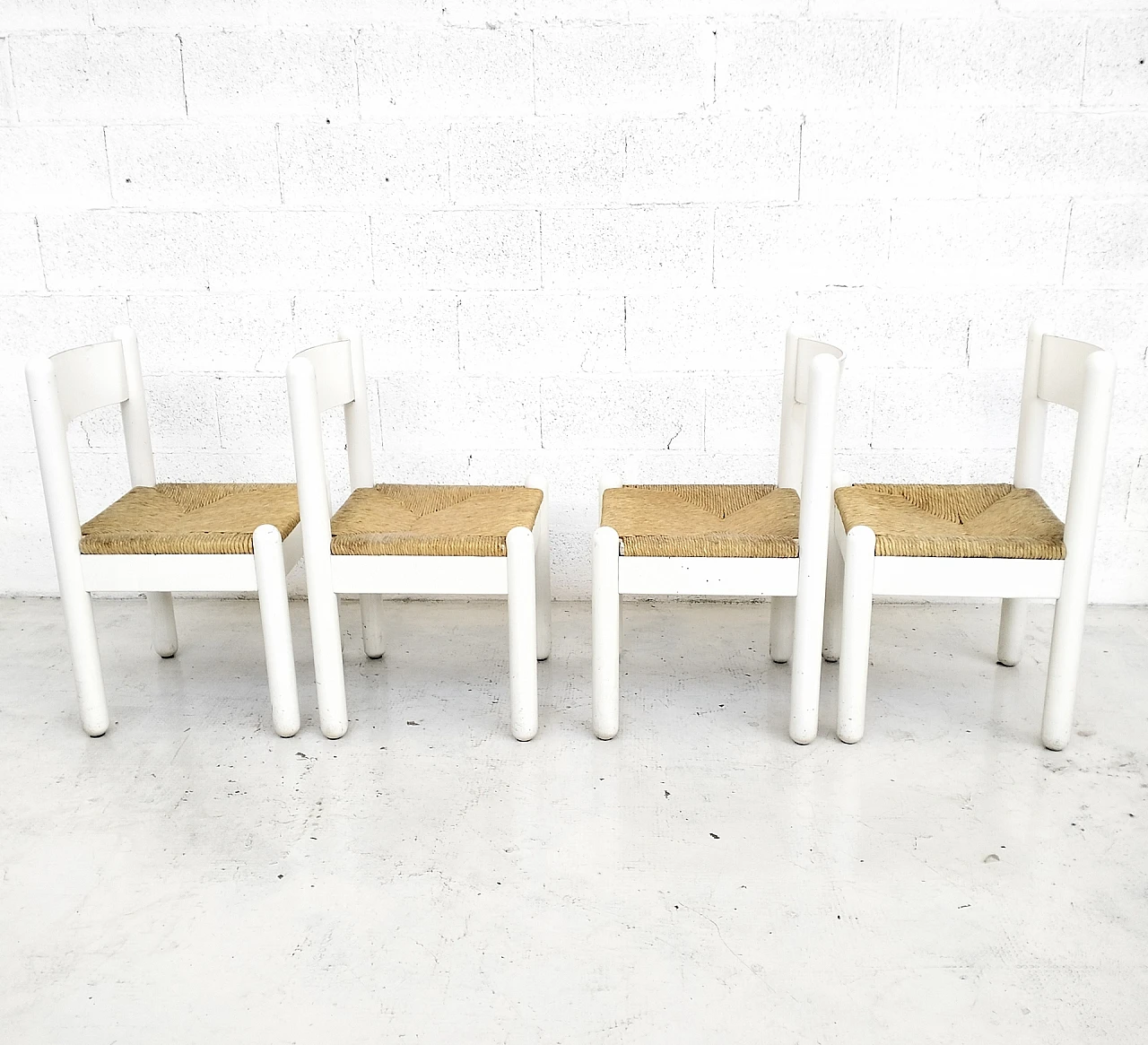 4 Chairs in white oak with woven seat, 1960s 6