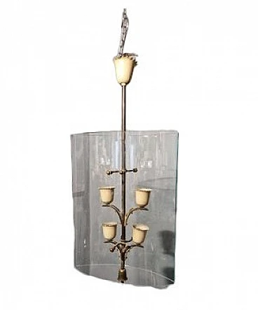 Chandelier in iron & brass by P. Chiesa for Fontana Arte, 1940s