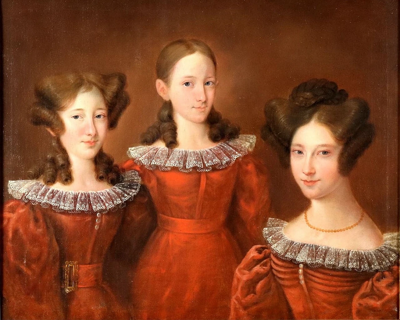 Ritratto di tre sorelle, dipinto a olio su tela, '800 1