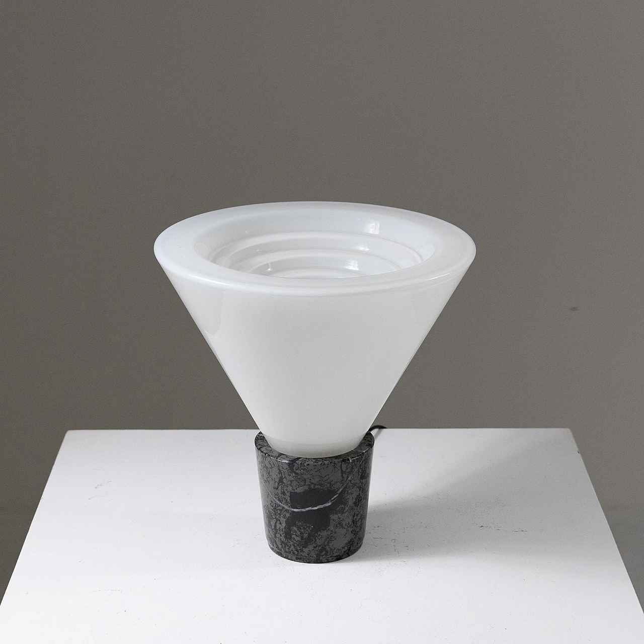 Gray marble and milky glass table lamp, 1970s 1