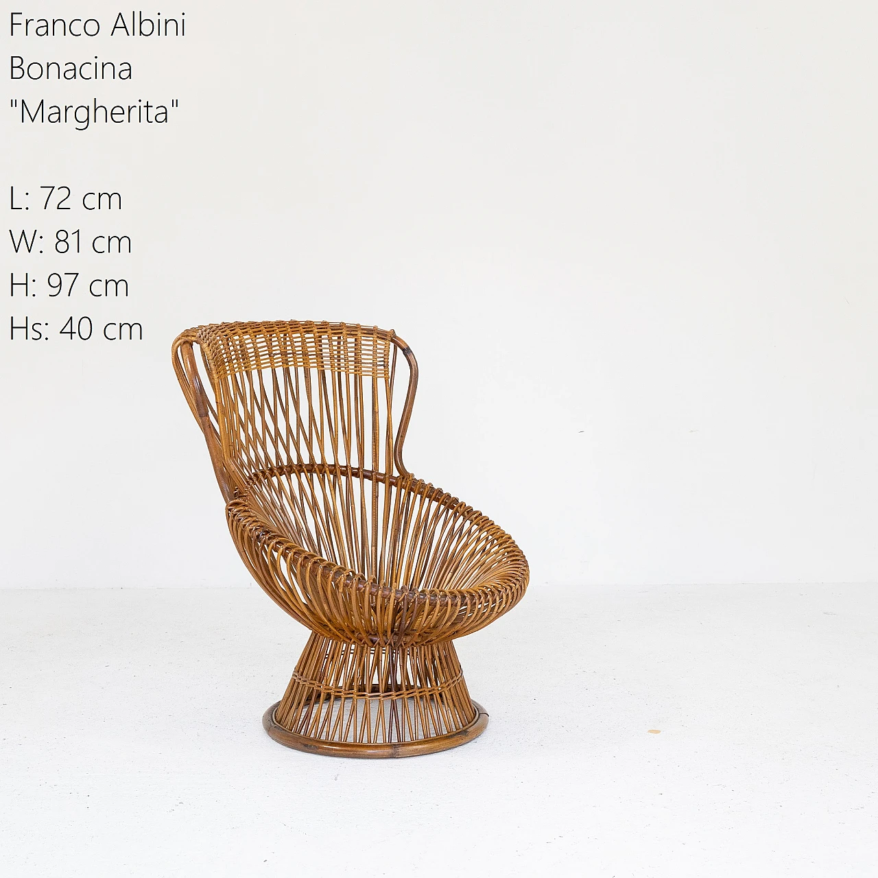 Rush and wicker Margherita armchair by Franco Albini, 1950s 1