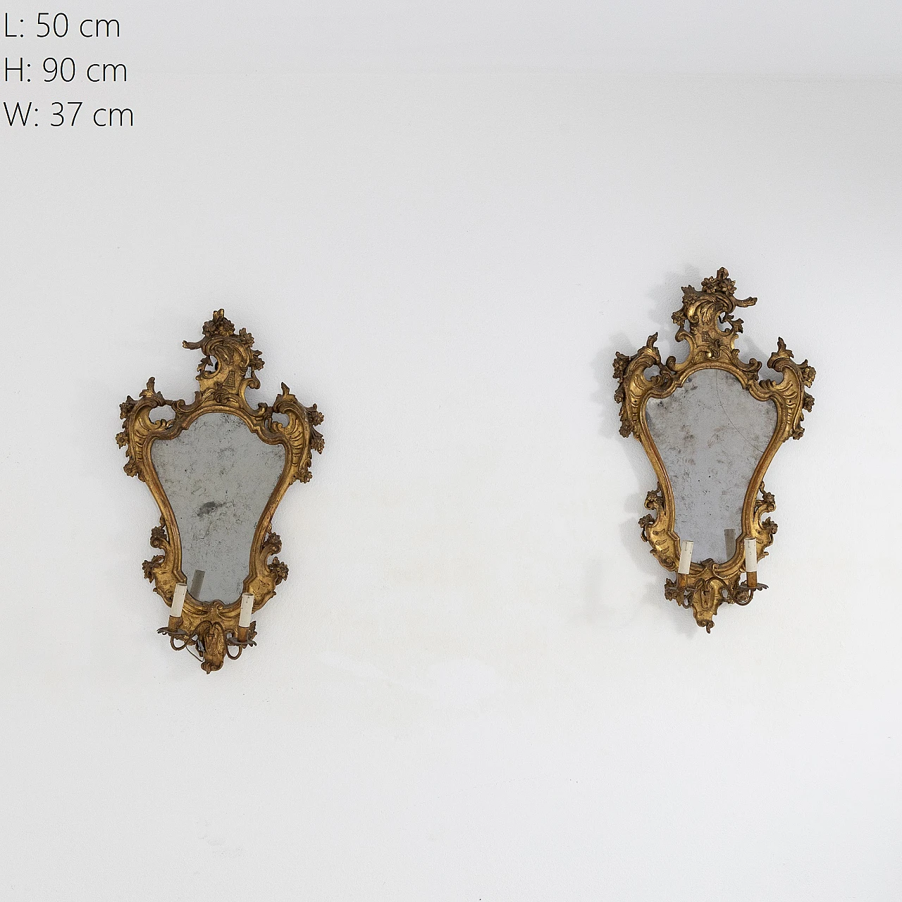 Pair of gilded wood mirrors with lights, 18th century 1