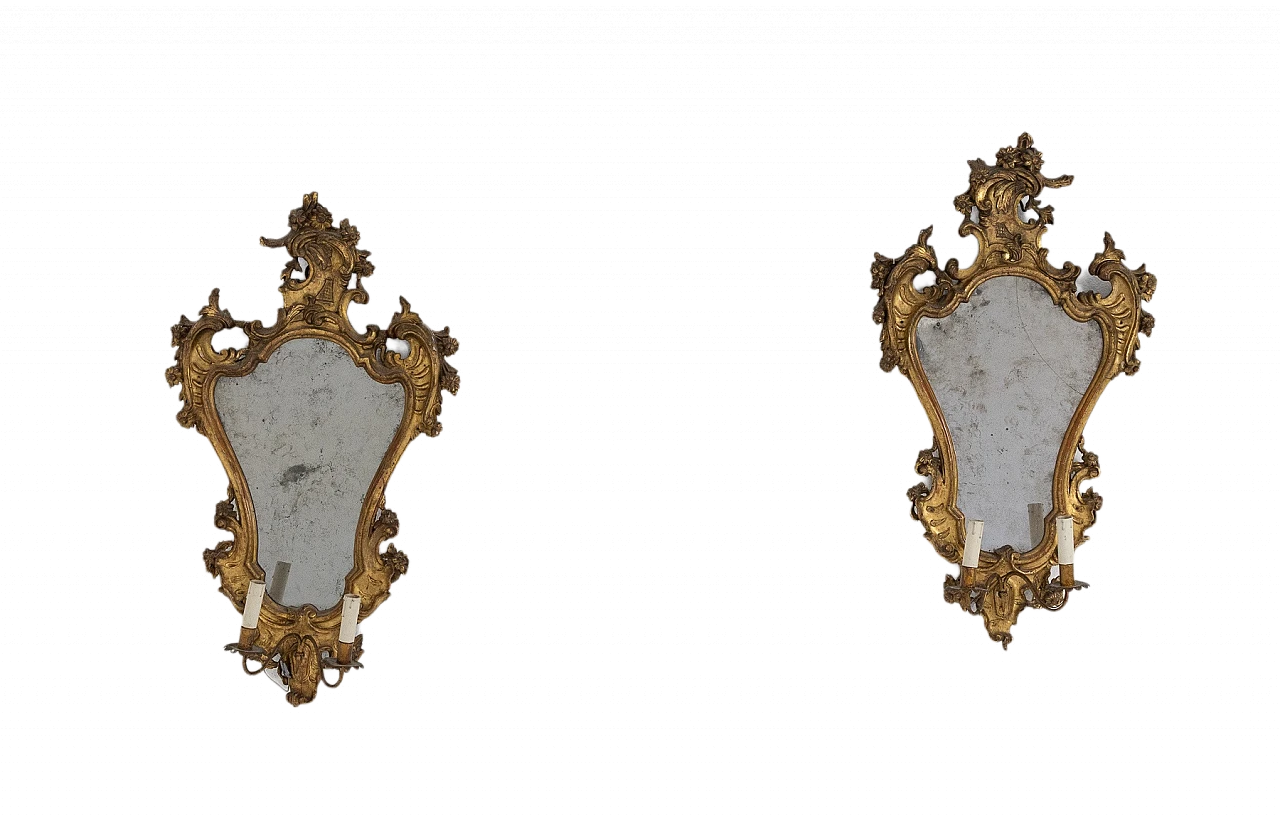 Pair of gilded wood mirrors with lights, 18th century 15