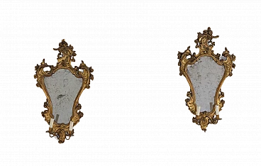 Pair of gilded wood mirrors with lights, 18th century