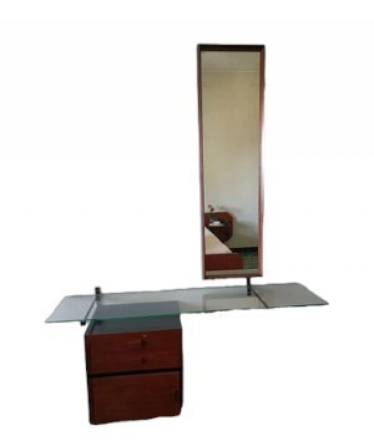 Console in iron and teak with drawers and glass top, 1950s 6