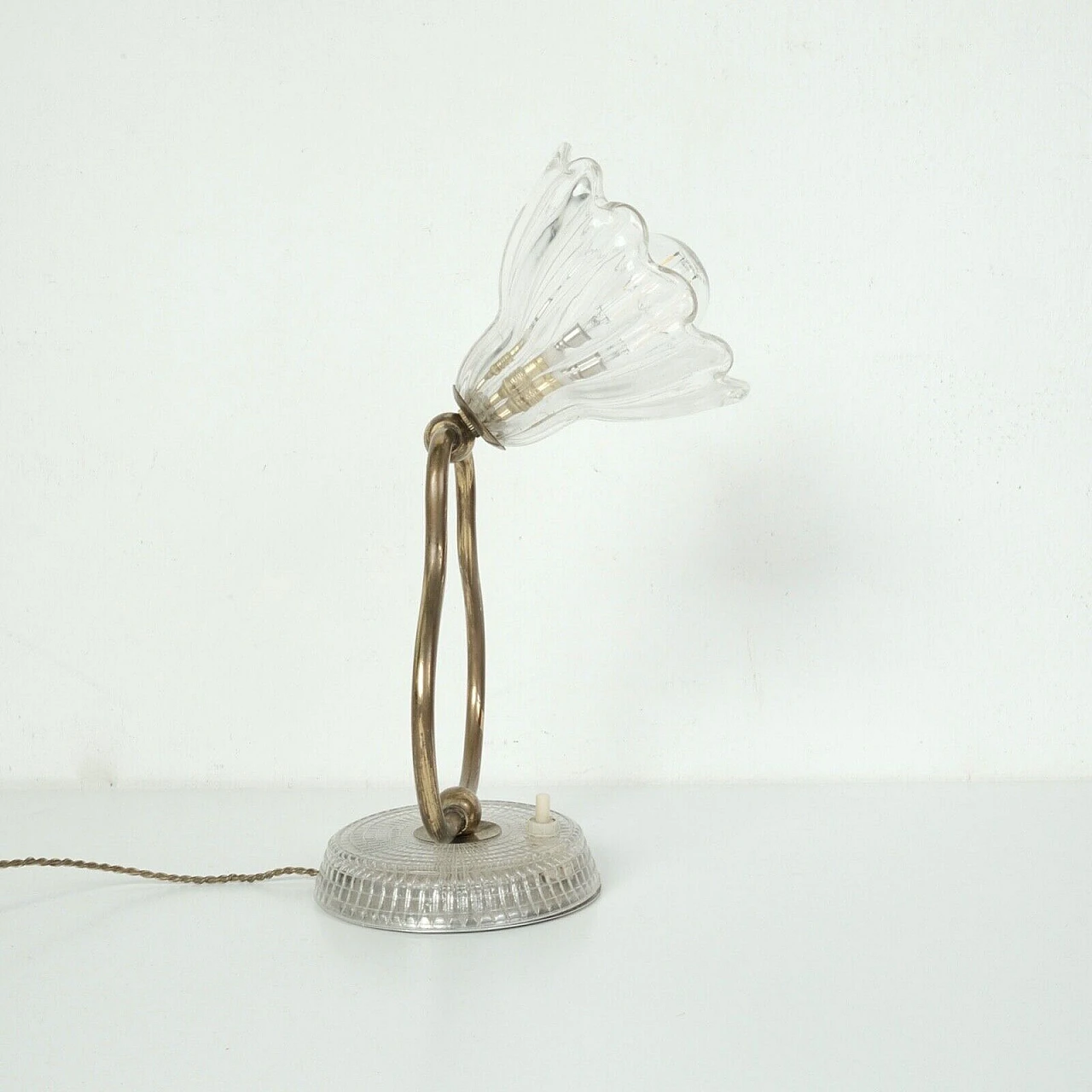 Table lamp with glass bellflower shade, 1950s 3