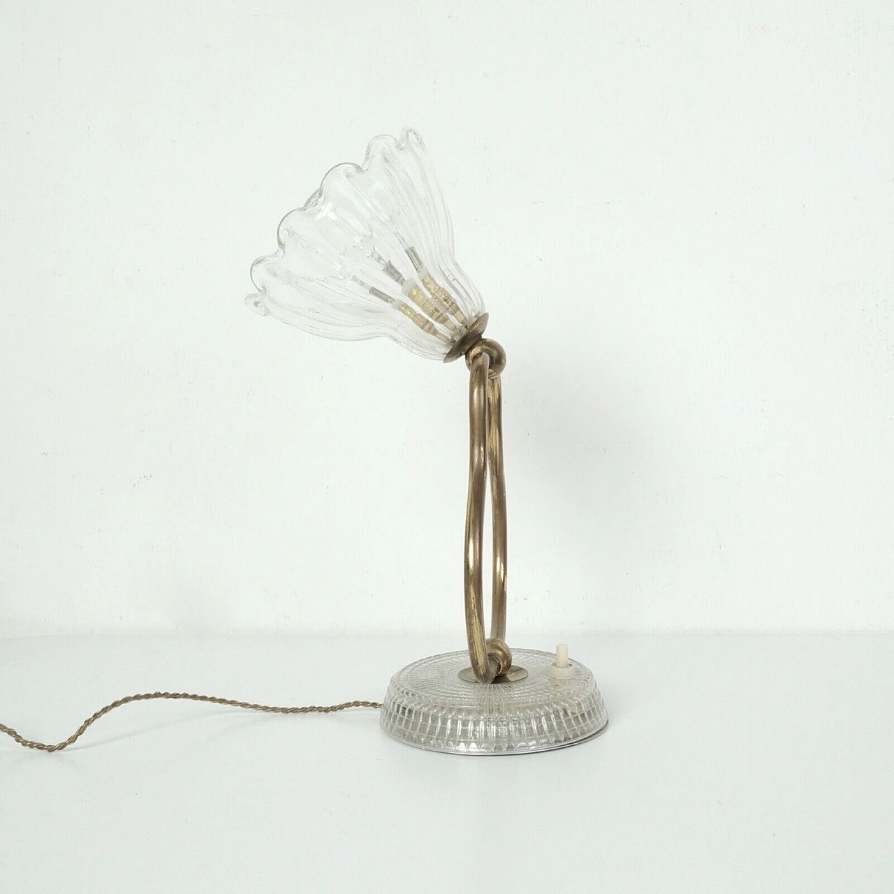 Table lamp with glass bellflower shade, 1950s 4