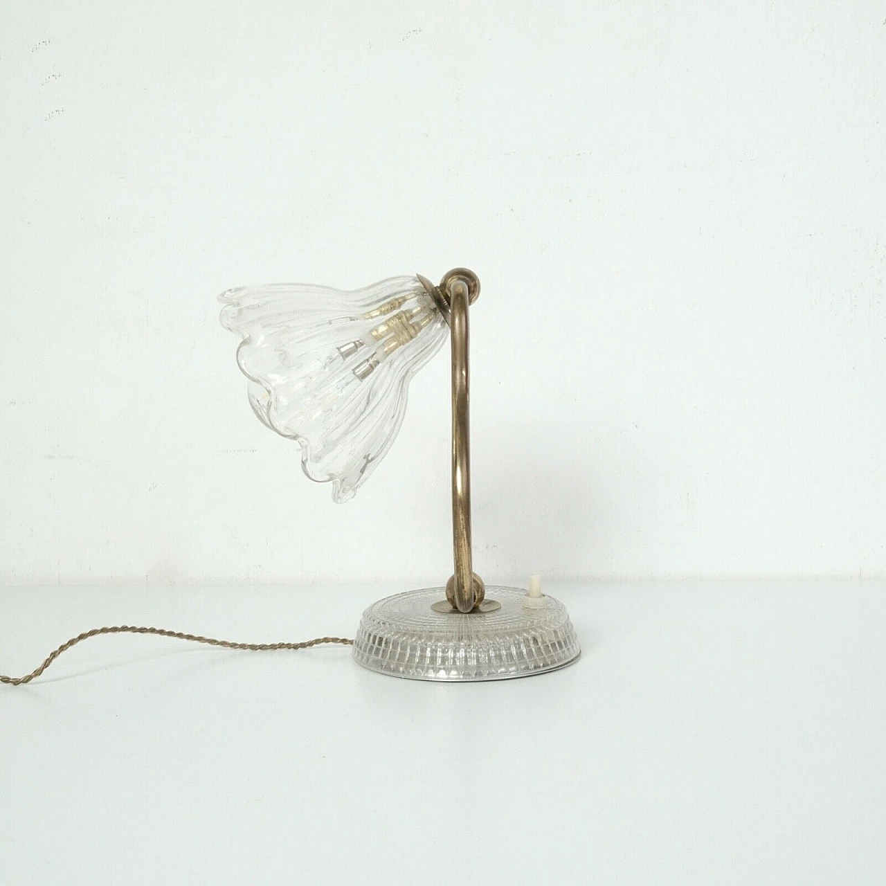 Table lamp with glass bellflower shade, 1950s 5