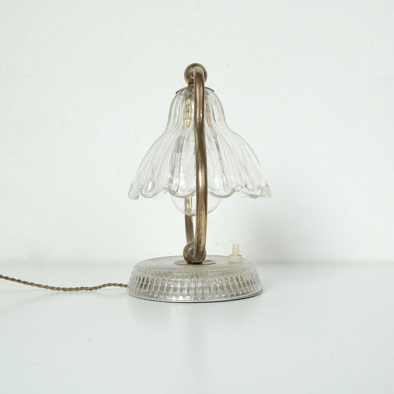 Table lamp with glass bellflower shade, 1950s 6