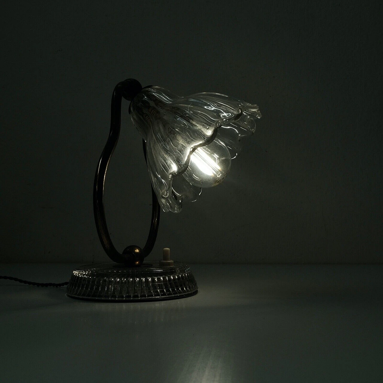 Table lamp with glass bellflower shade, 1950s 7