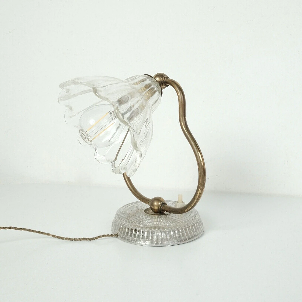 Table lamp with glass bellflower shade, 1950s 8