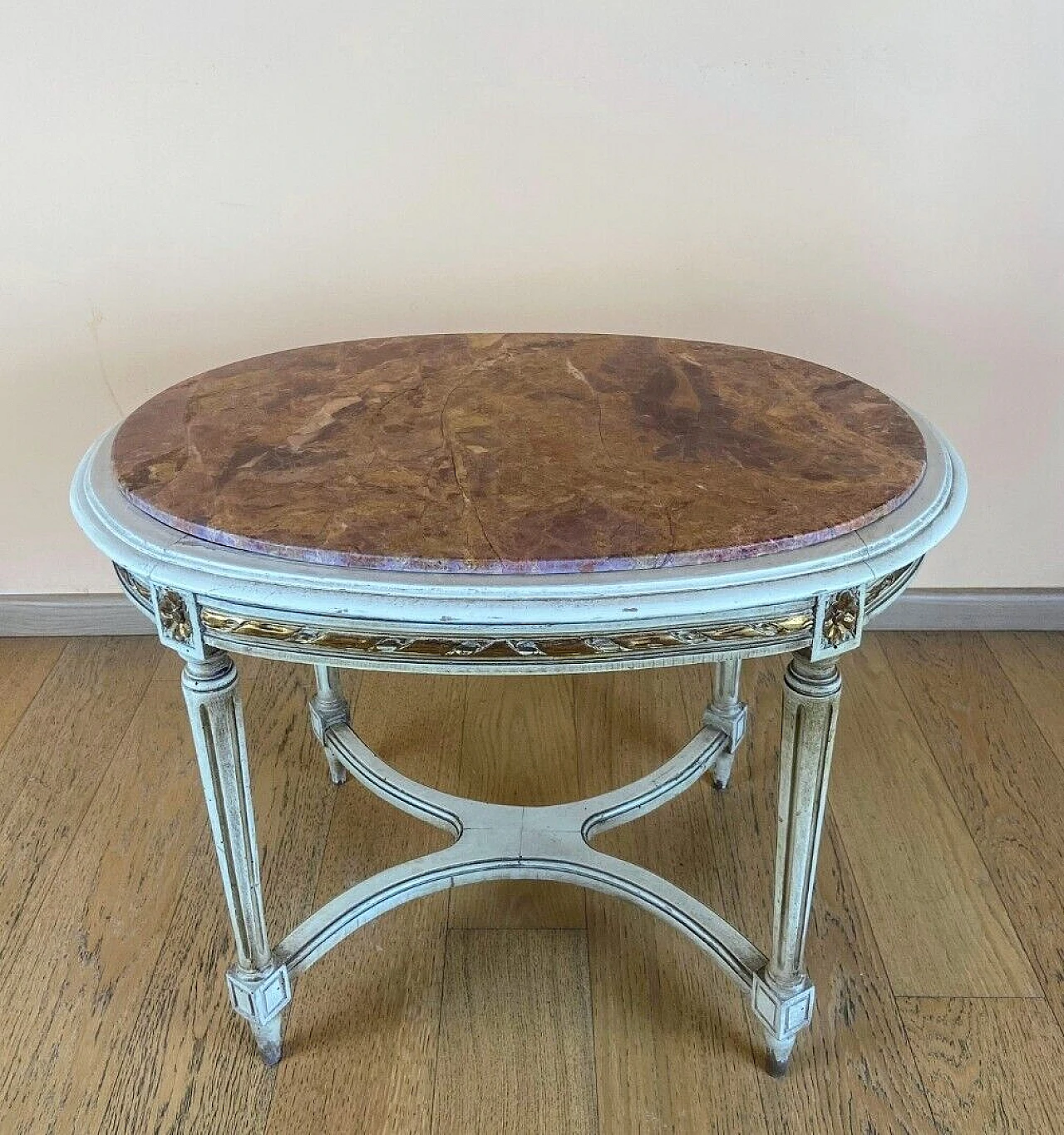 Louis XVI style wood coffee table with marble top 1