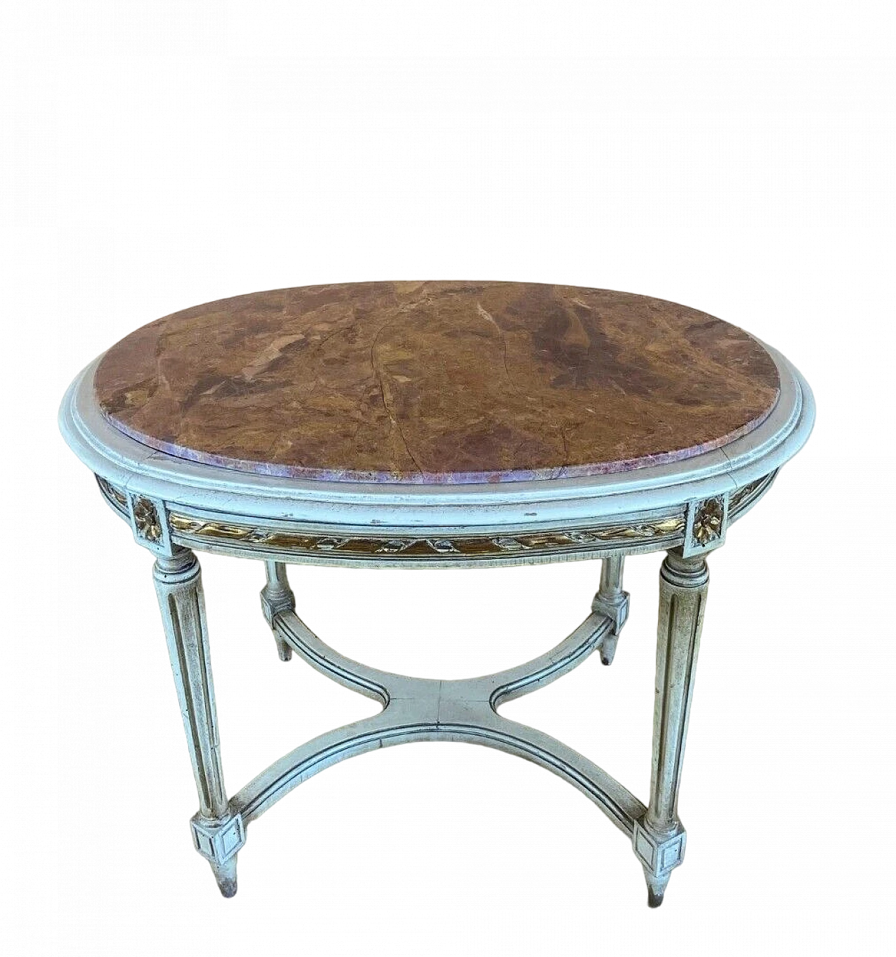 Louis XVI style wood coffee table with marble top 2