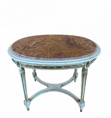 Louis XVI style wood coffee table with marble top