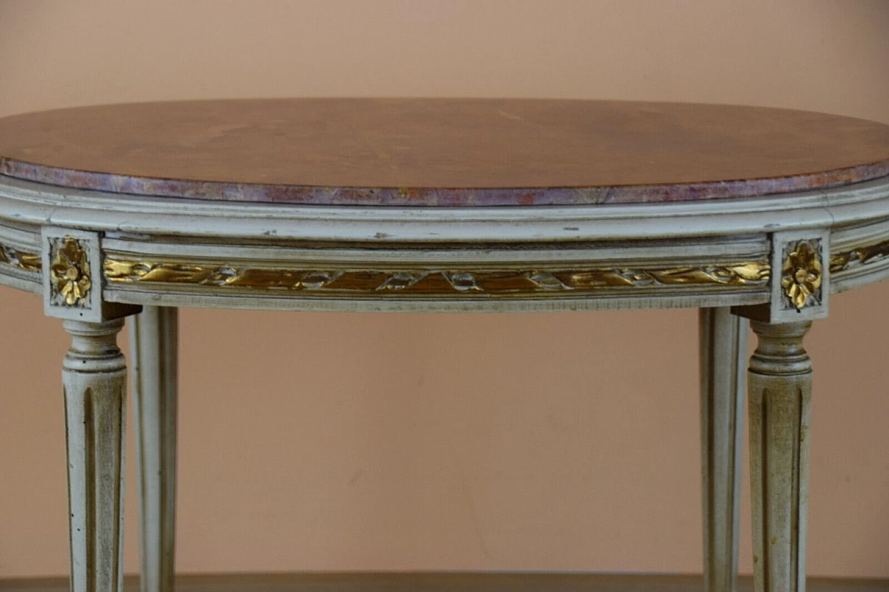 Louis XVI style wood coffee table with marble top 5