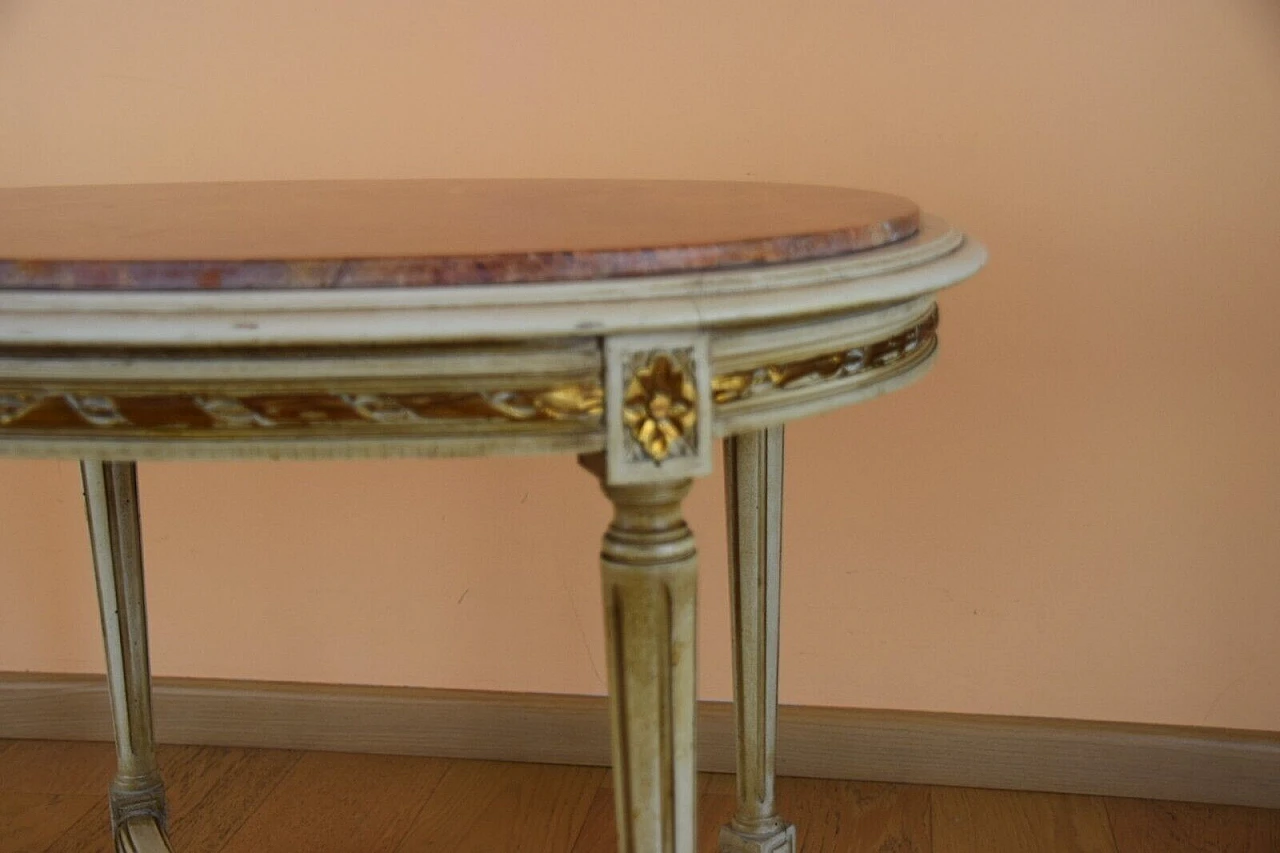 Louis XVI style wood coffee table with marble top 6