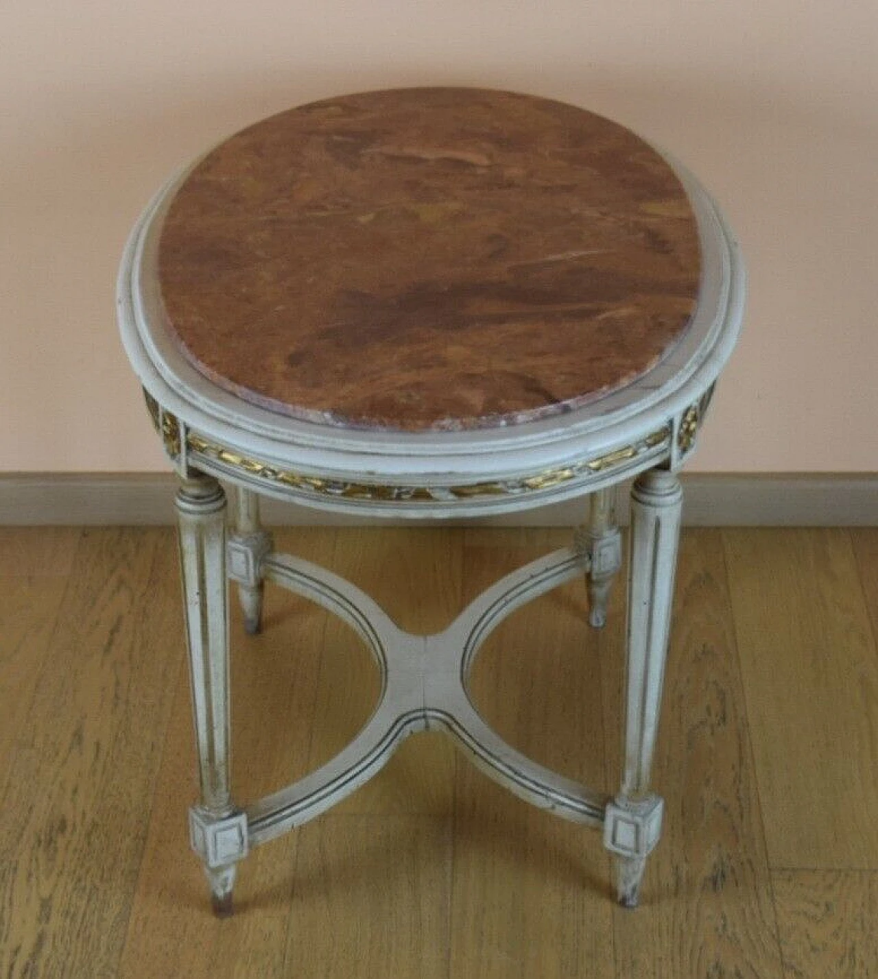 Louis XVI style wood coffee table with marble top 8