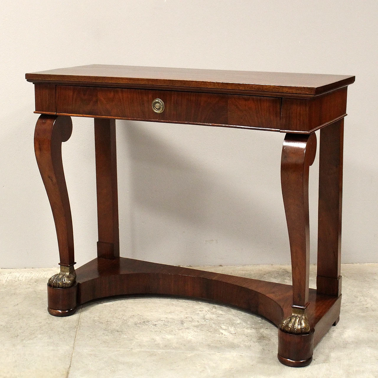 Charles X solid walnut console with drawer, first half of 19th century 1