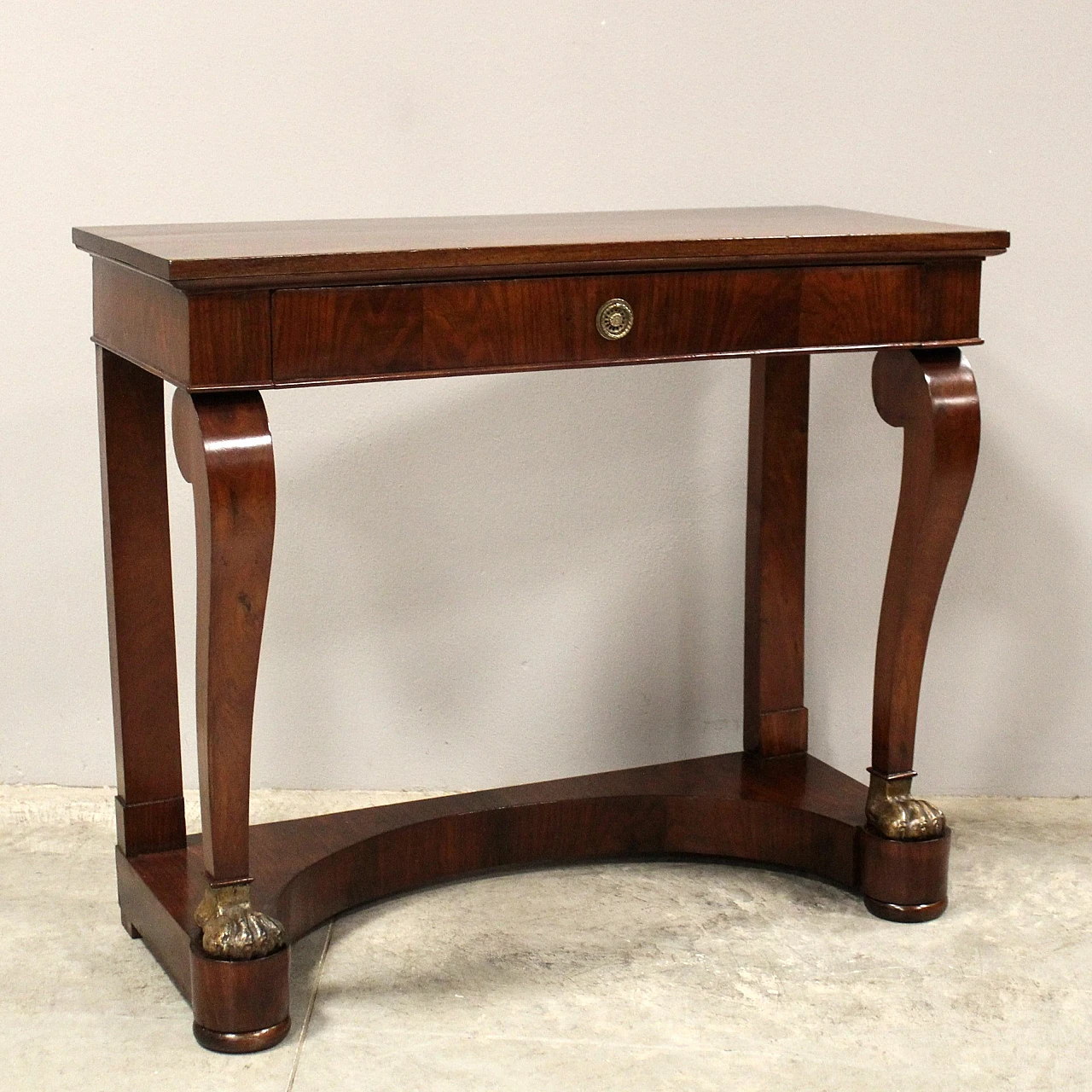 Charles X solid walnut console with drawer, first half of 19th century 3