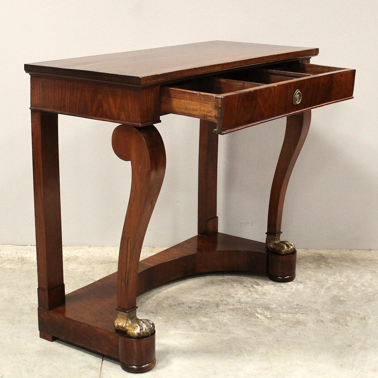 Charles X solid walnut console with drawer, first half of 19th century 7