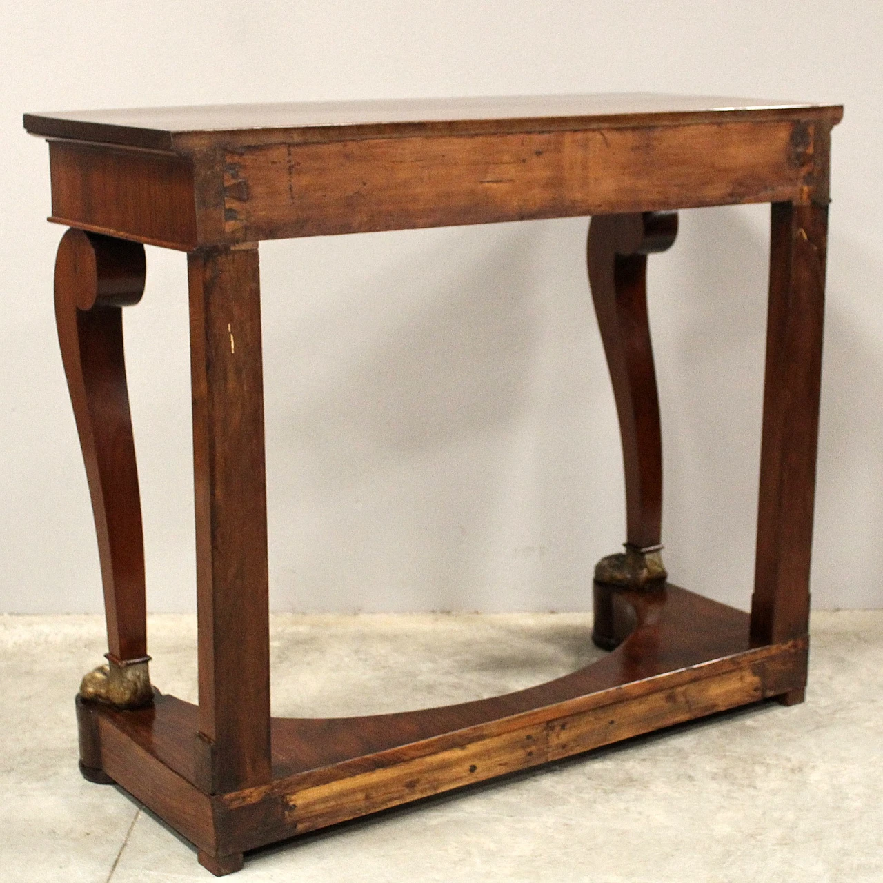 Charles X solid walnut console with drawer, first half of 19th century 10