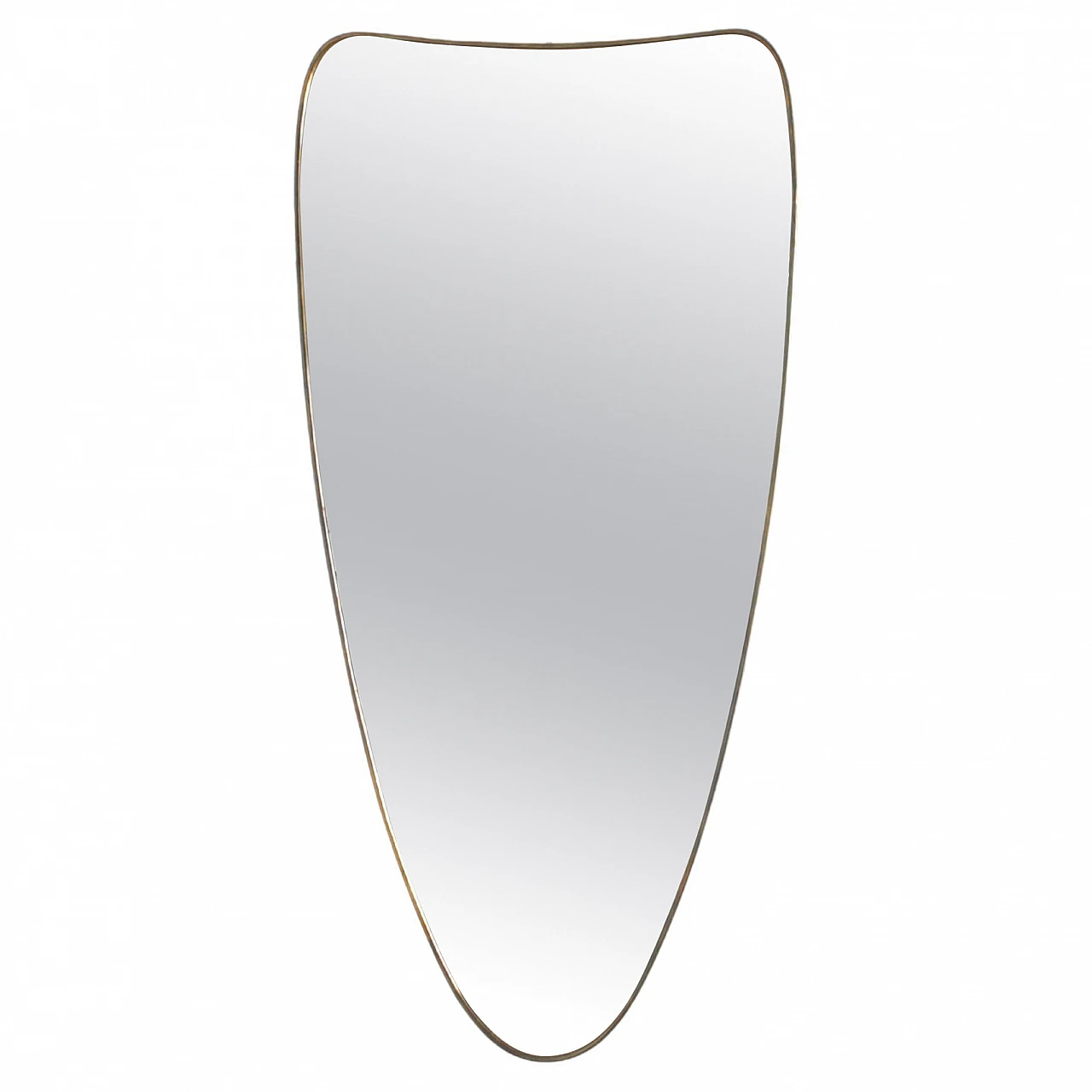 Shield-shaped wall mirror with brass frame in G. Ponti style, 1950s 1