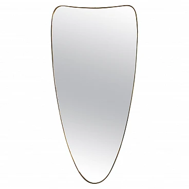 Shield-shaped wall mirror with brass frame in G. Ponti style, 1950s