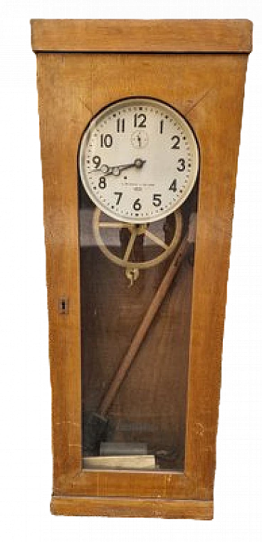 Orologio a pendolo con cassa in legno di Enrico Boselli, anni '40