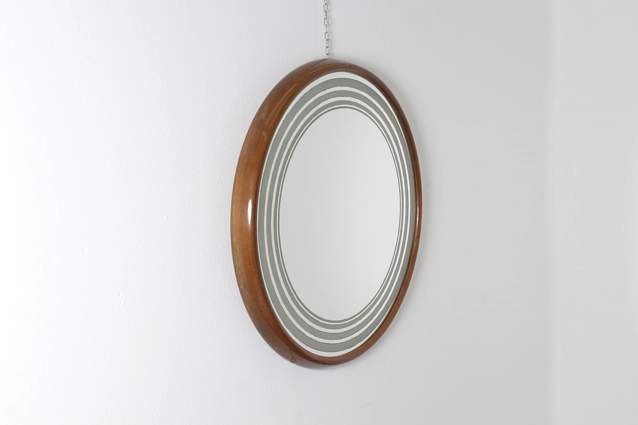 Round backlit wall mirror with wooden frame, 1960s 4