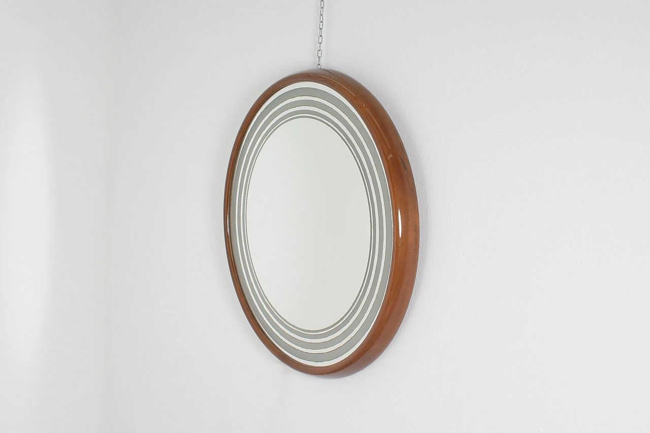 Round backlit wall mirror with wooden frame, 1960s 5