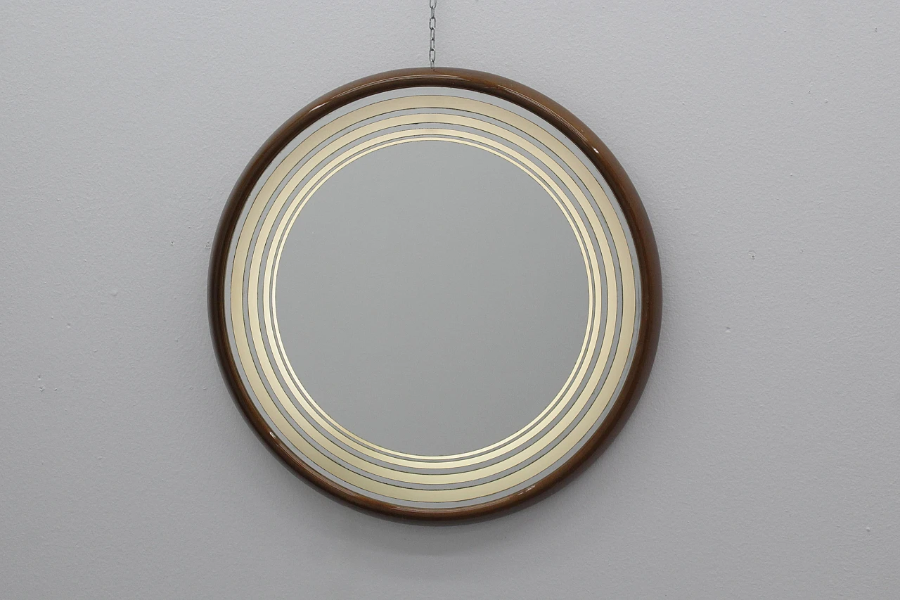Round backlit wall mirror with wooden frame, 1960s 9