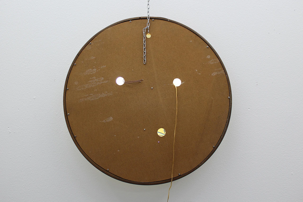 Round backlit wall mirror with wooden frame, 1960s 11