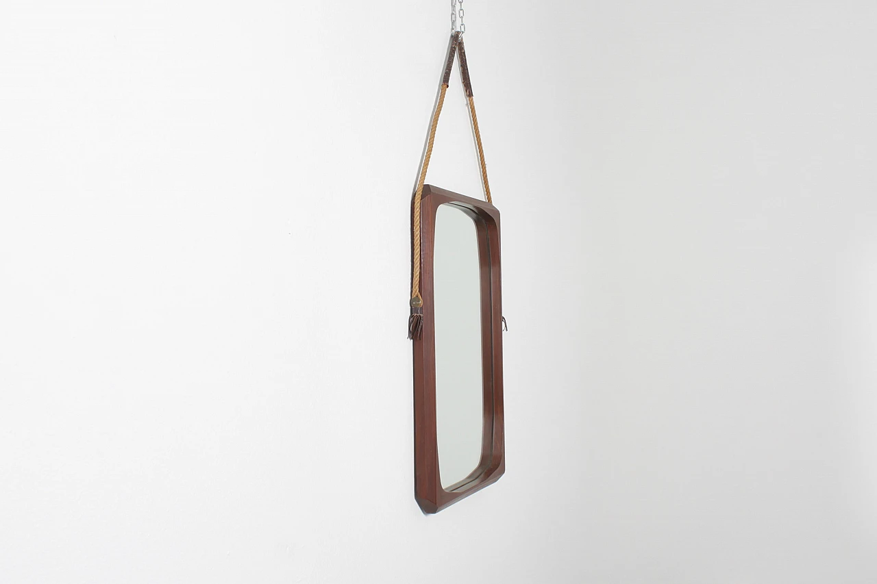 Geometric wooden wall mirror with rope, 1970s 6