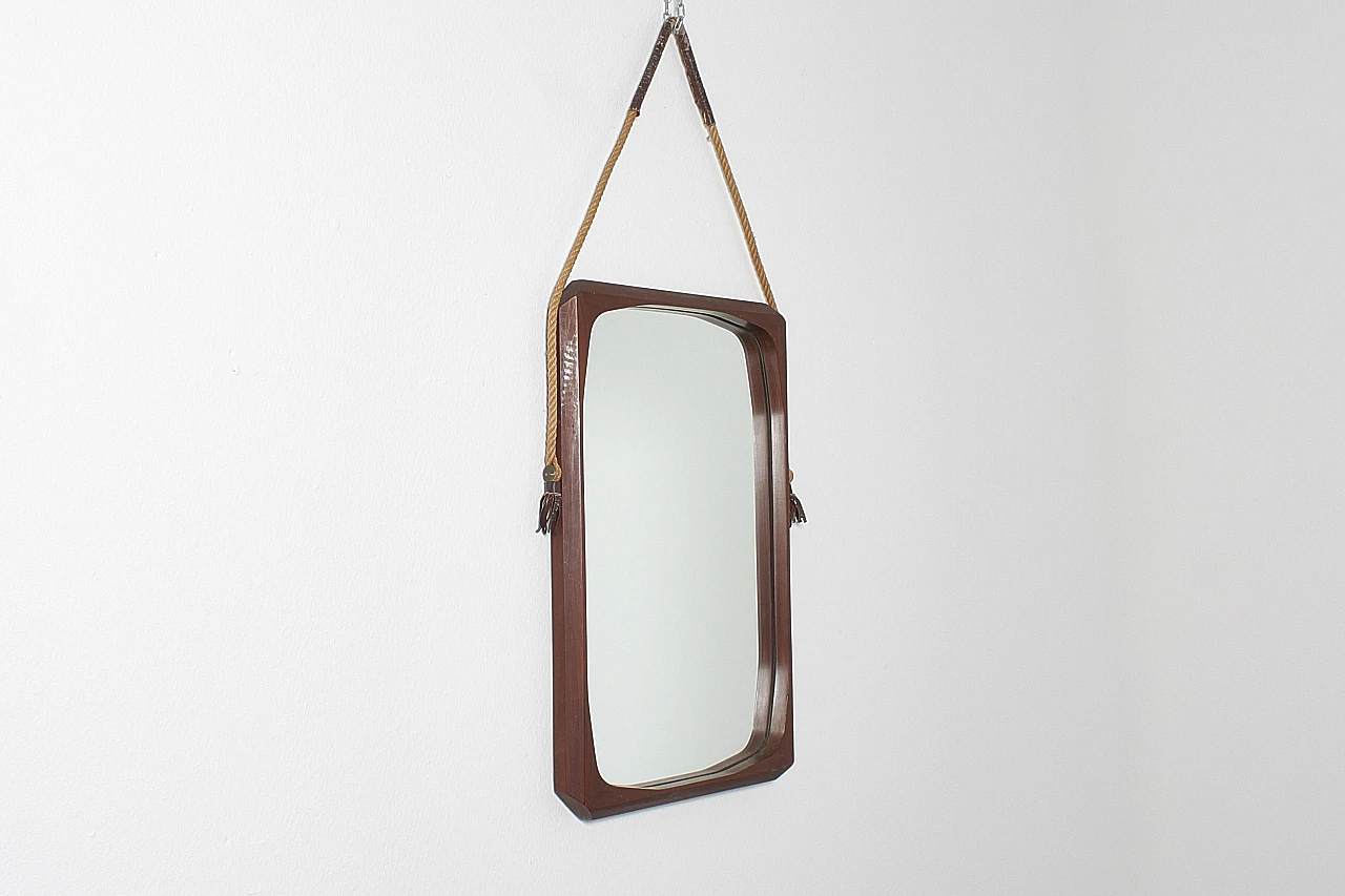 Geometric wooden wall mirror with rope, 1970s 8