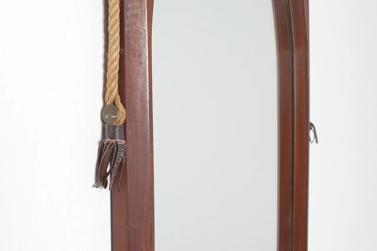 Geometric wooden wall mirror with rope, 1970s 10