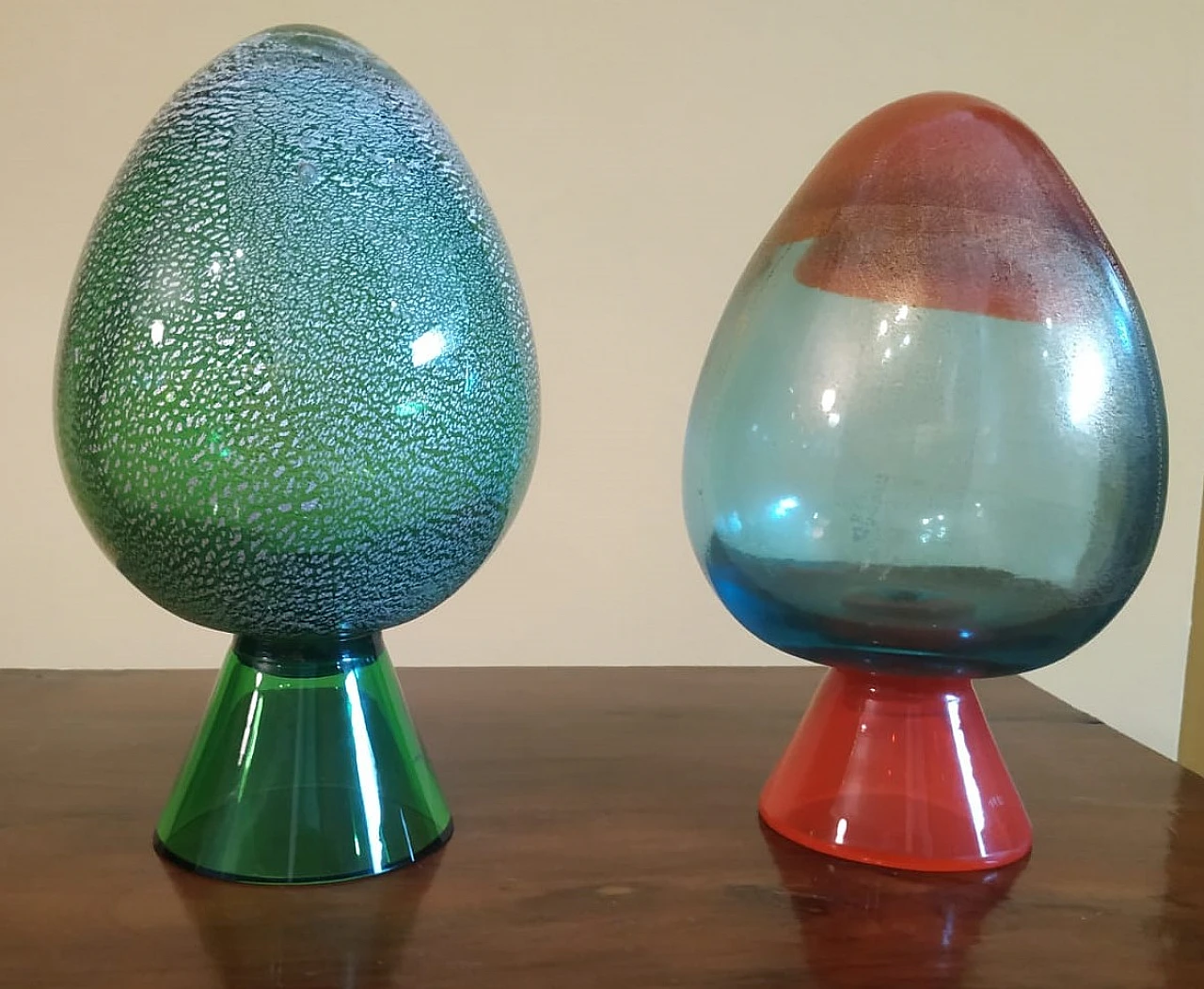 Pair of Murano glass eggs by Carlo Moretti, 1992 7