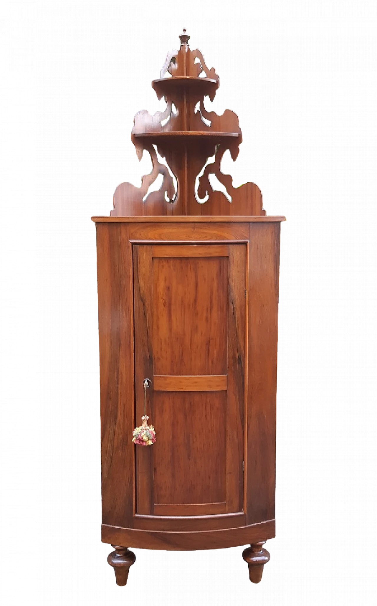 Emilian rounded walnut and cherry wood corner cabinet, 19th century 9