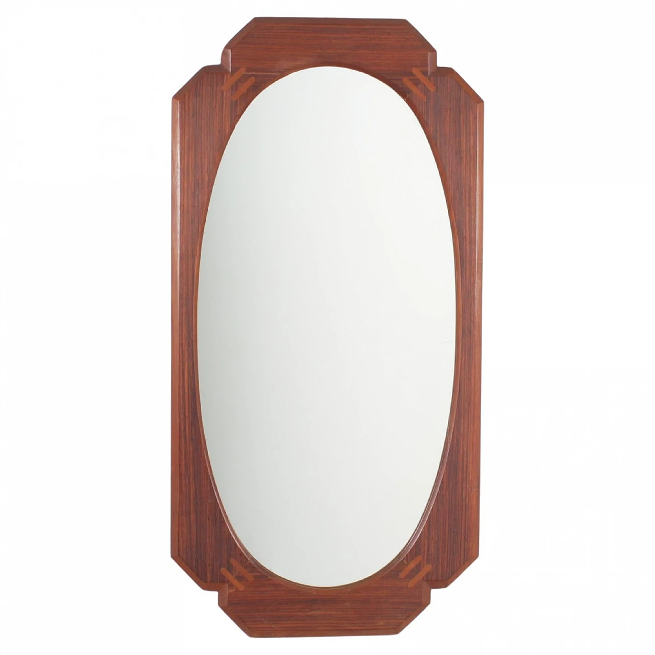 Oval wall mirror with geometric wooden frame, 1960s 1