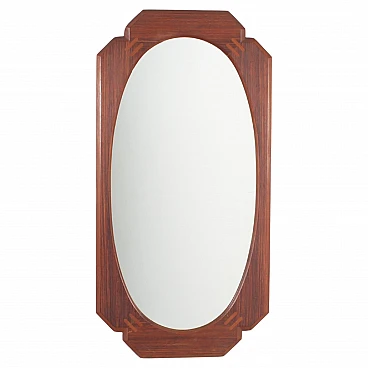 Oval wall mirror with geometric wooden frame, 1960s