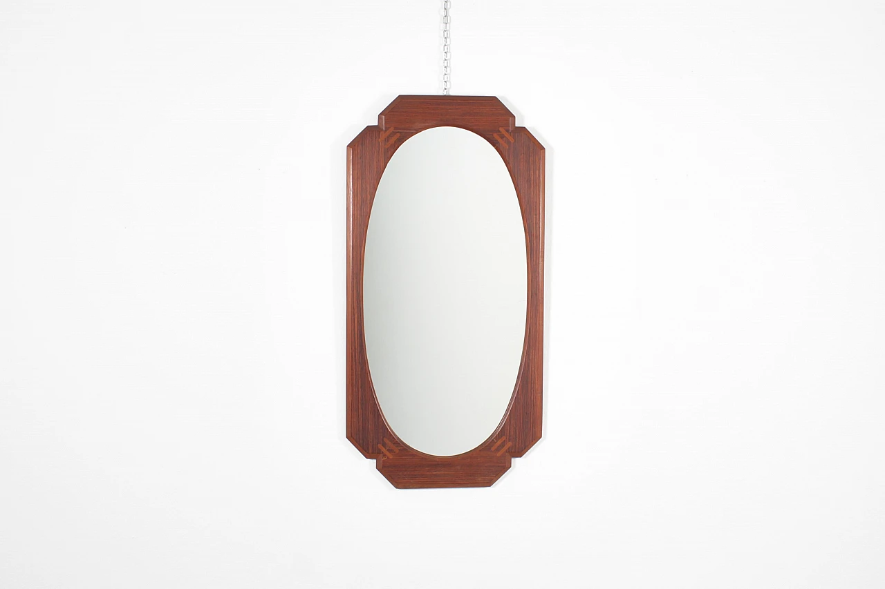 Oval wall mirror with geometric wooden frame, 1960s 2